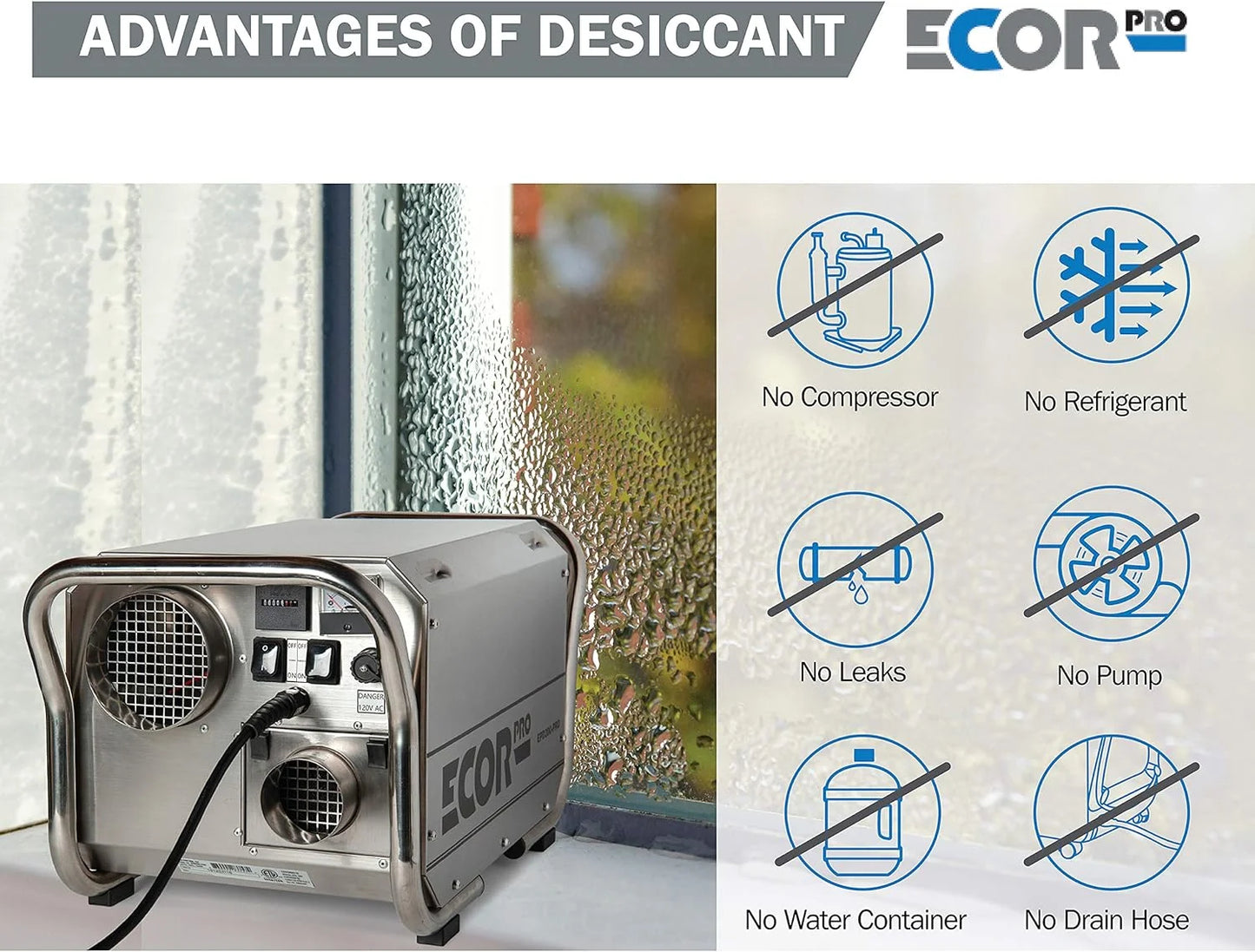 Ecor pro steel desiccant dehumidifier 4 hole system 11.7 amps 1400 watt 115v 95