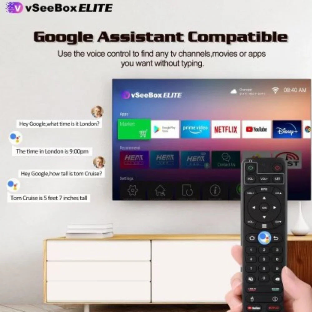 2023 newest vseebox elite, newest smart android tv box with voice remote control, backlit mini keyboard and 2meters 8k hdmi cable (4g ram+ 128g rom)