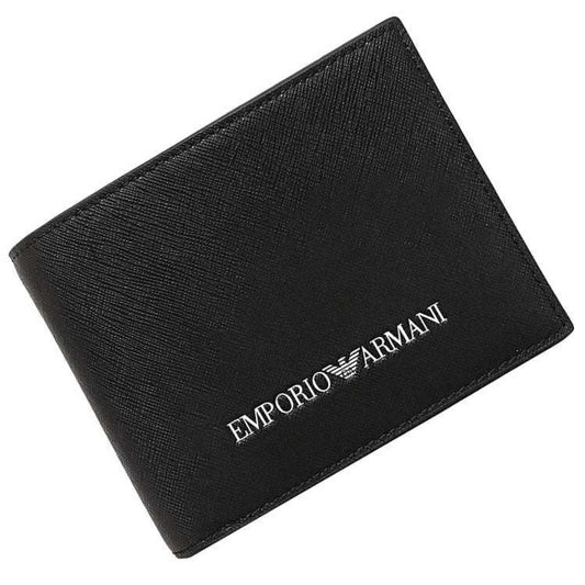 Pre-owned emporio armani folio wallet black white y4r165 leather emporio armani men's (like new)