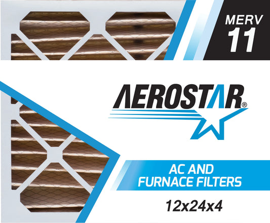 Aerostar 12x24x4 merv  11, pleated air filter, 12 x 24 x 4, box of 6, made in the usa