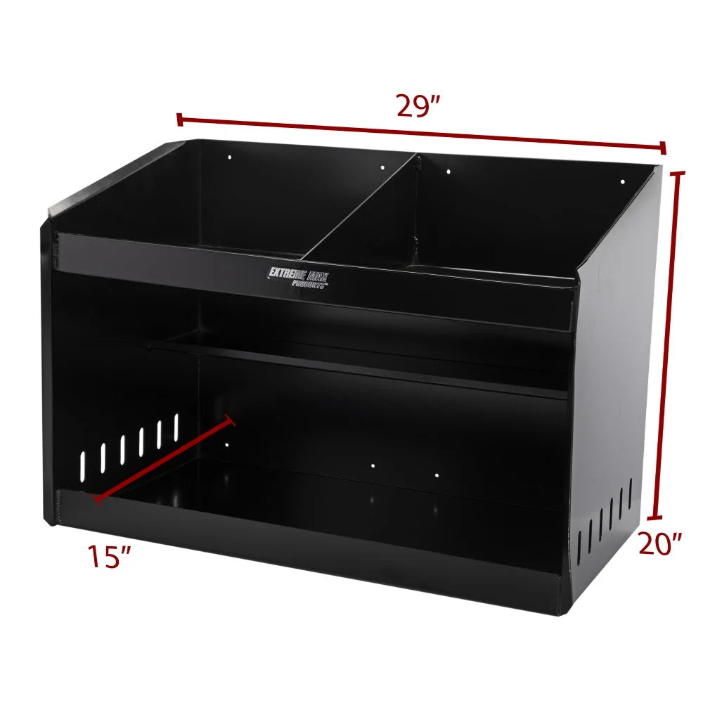 Extreme max 5001.6331 deluxe dual aluminum helmet bay shelf holder storage cabinet organizer for enclosed race trailer, shop, garage, storage - black