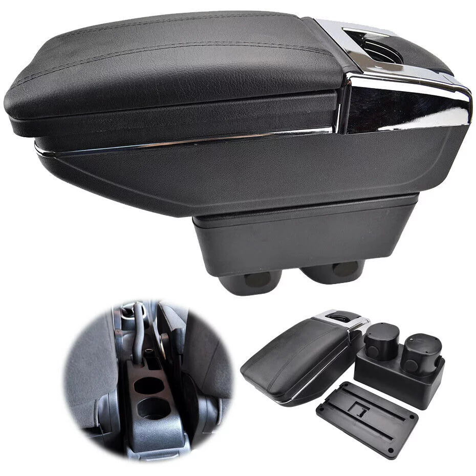 Oukaning black leather center console storage box rotatable car center console armrest box for nissan versa tiida latio 2007-2011