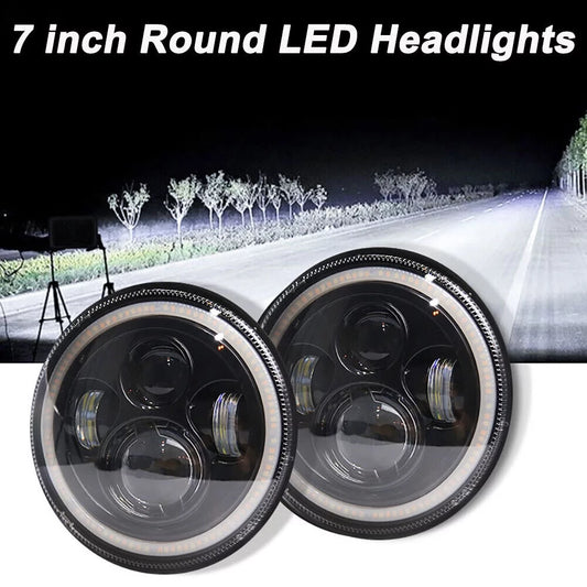 7" inch round led headlights halo angle eyes for jeep wrangler tj cj jk lj