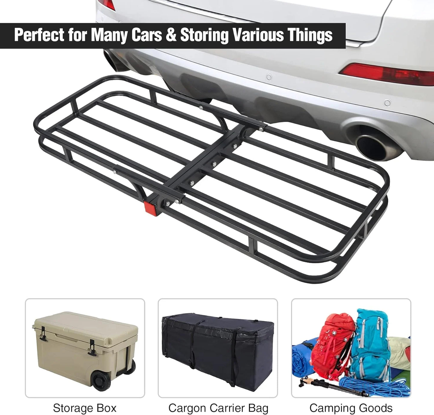 Redcamp folding hitch cargo carrier basket 500 lbs, 53" x 19.3" x 4" trailer hitch luggage rack for suv, truck, cars, small