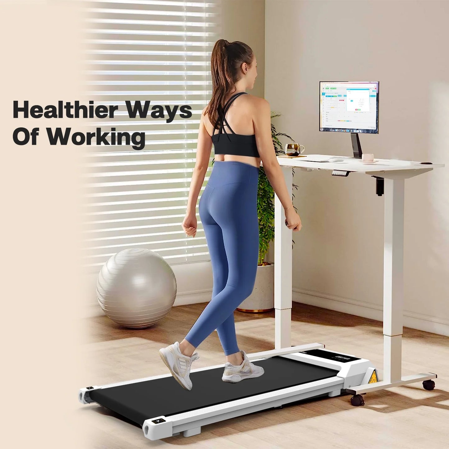 Compact under desk treadmill with led display & bluetooth speakers - 48.5 - stay active all day with our innovative under desk treadmill!