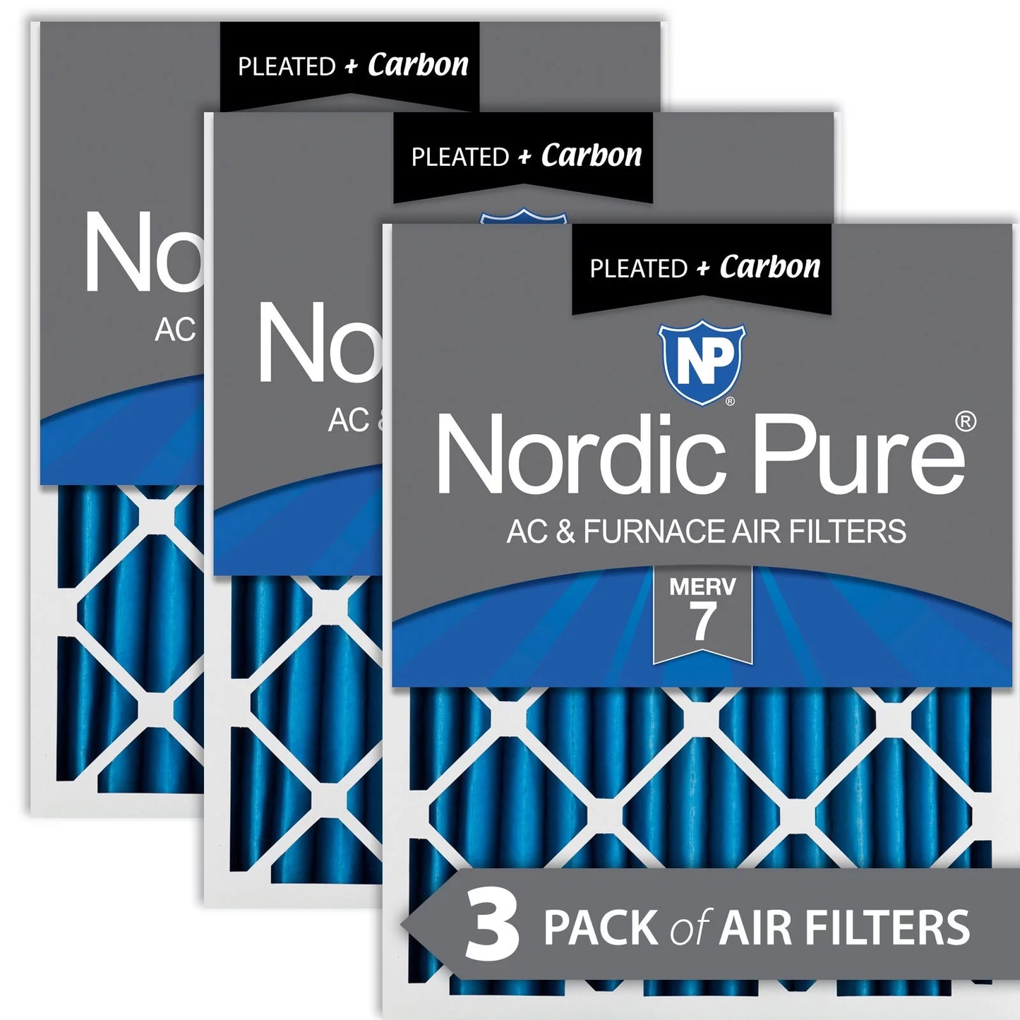 Nordic pure 18x25x2 pleated air filters merv 7 plus carbon 3 pack