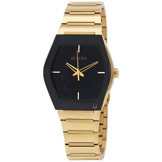 Bulova quartz black dial gold-tone men's watch 97a164