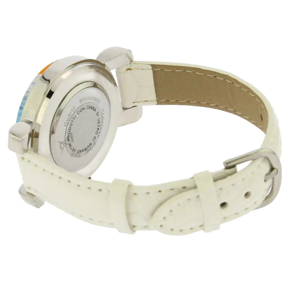 Glassofvenice serena murano millefiori watch with leather band - white