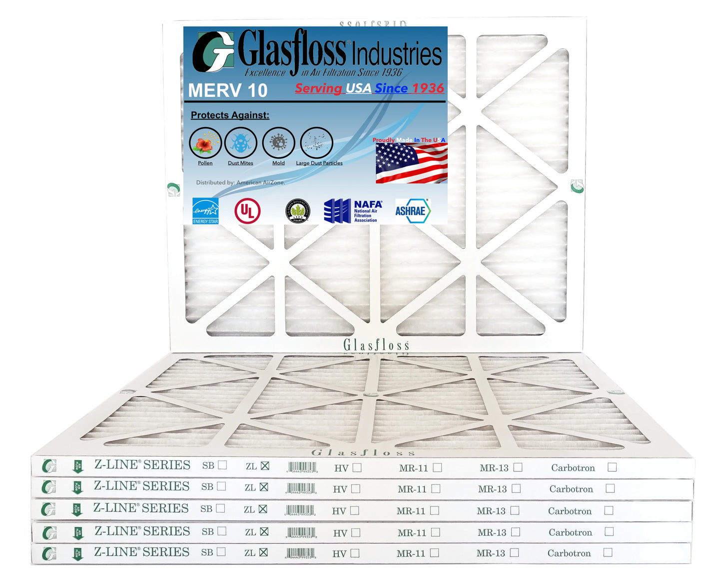 Glasfloss 22x26x1 - merv 10 -qty:6 - furnace air filter - made in usa (actual size: 21.5 x 25.5x7/8 inch)