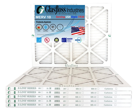 Glasfloss 22x26x1 - merv 10 -qty:6 - furnace air filter - made in usa (actual size: 21.5 x 25.5x7/8 inch)