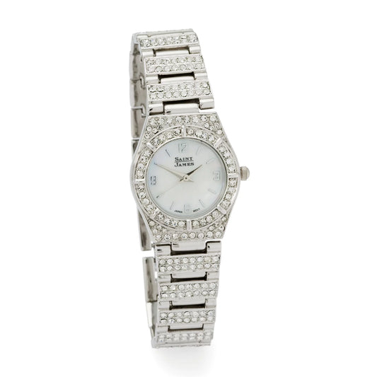 Ross-simons saint james women's 25mm crystal and mother-of-pearl watch in stainless steel, women's, adult