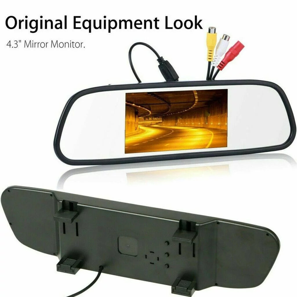 Car backup camera kit 4.3" mirror monitor waterproof license plate vehicle rear view camera with 7 led ir night vision