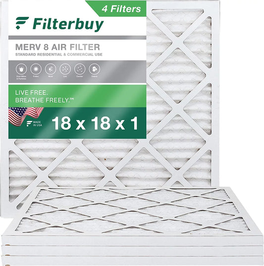 Filterbuy 18x18x1 merv 8 pleated hvac ac furnace air filters (4-pack)