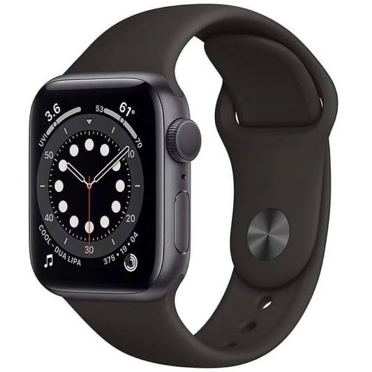 Pre-owned apple watch series 6 44mm gps - space gray aluminum case - black sport band (2020) - like new