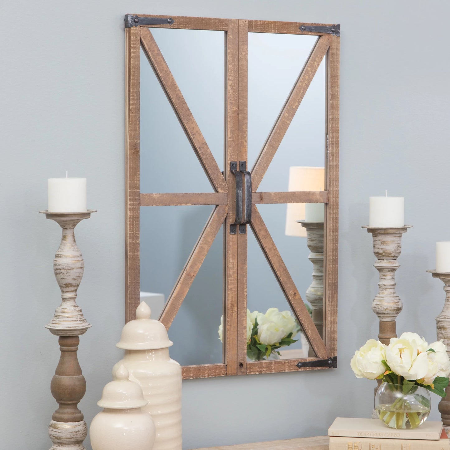 Walker farmhouse window mirror nutmeg 30" x 20" by aspire