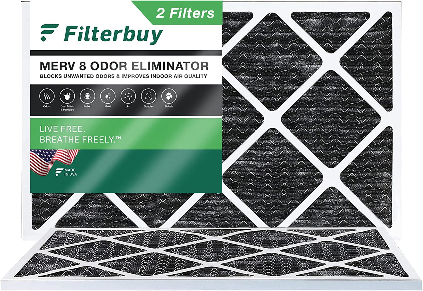 Filterbuy 17x25x1 merv 8 odor eliminator pleated hvac ac furnace air filters with activated carbon (2-pack)