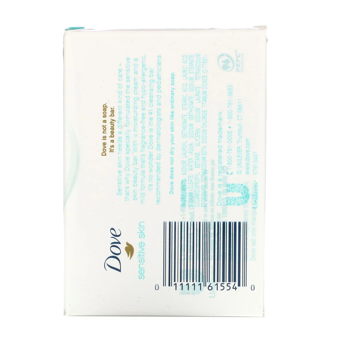 Dove, beauty bar soap, sensitive skin, fragrance free, 4 bars, 3.75 oz pack of 3