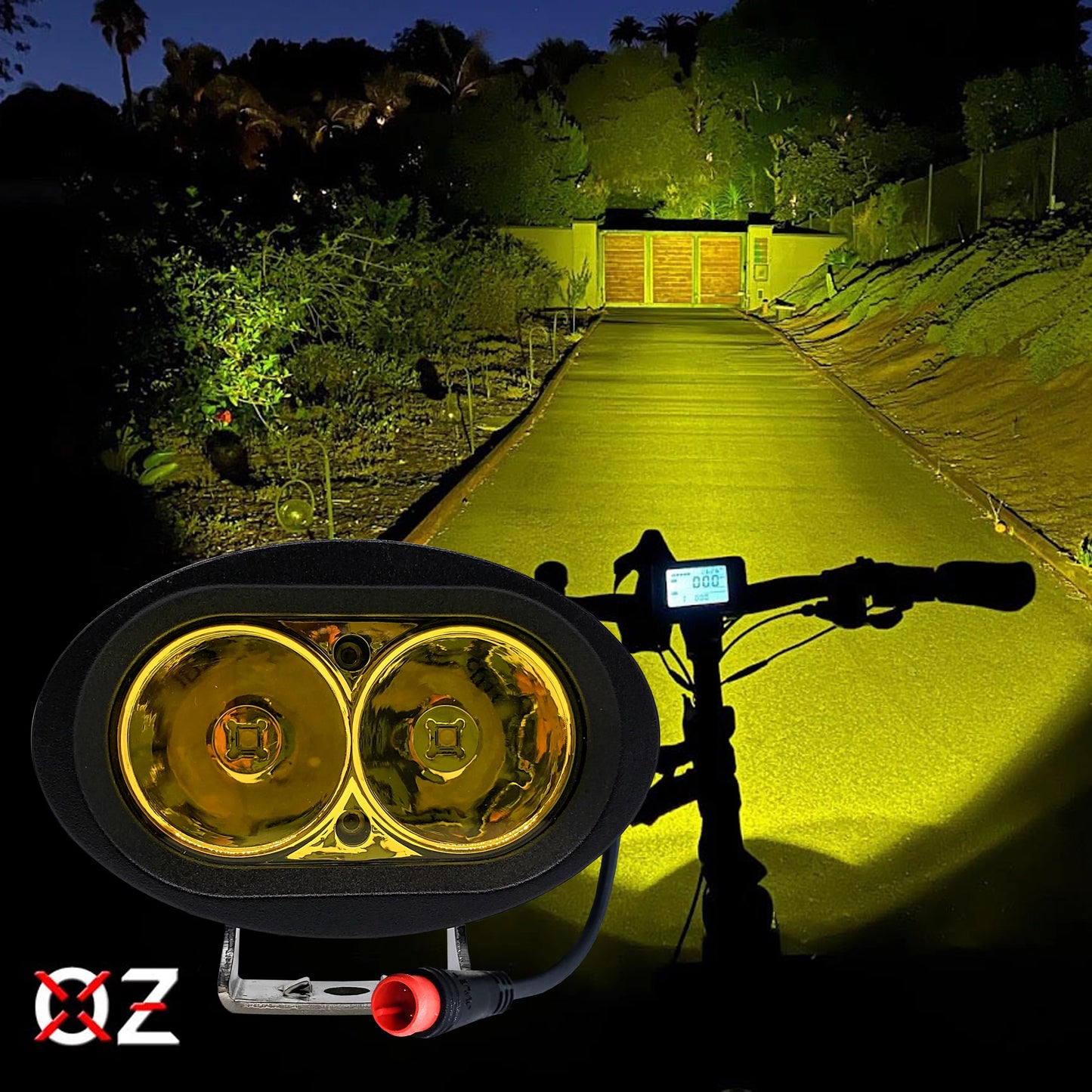 Oz-usa e-bike high output led headlight neon yellow compatible with vamoose mammoth rad power bikes radmini radrover radexpand radrunner