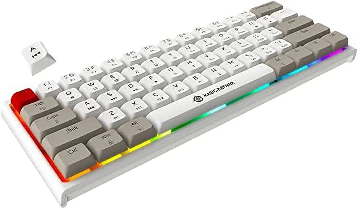 60% portable mechanical gaming keyboard, 14 chroma rgb backlight, dye-sublimation keycap, type c wired, full anti-ghosting, for pc/windows/mac/ps4/xoriginal packaging (white grey/red switch)