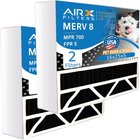 16x25x5 air filter odor eliminator carbon filter merv 8 comparable to mpr 700 & fpr 5 compatible with air bear 255649-105 2 pack by airx filters wicked clean air.