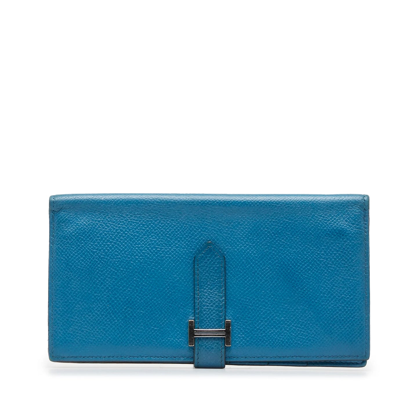 Pre-owned authenticated hermès epsom bearn wallet calf leather blue long wallets unisex (fair)