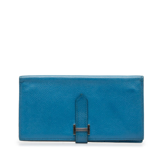 Pre-owned authenticated hermès epsom bearn wallet calf leather blue long wallets unisex (fair)