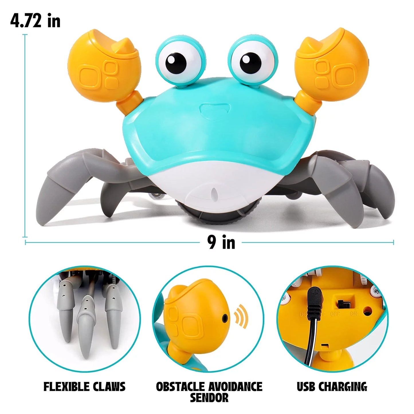 Avery crawling crab for little kids 6-12 years and toddlers 0-6 months tummy time, learning crawl and cognitive development - kids favorite gift