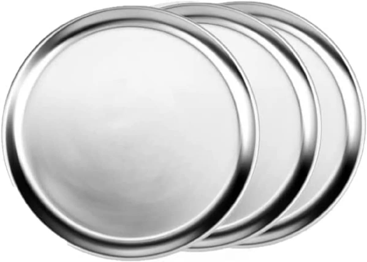 Truecraftware- set of 3 aluminum 10” pizza tray pan wide rim- bakeware round pizza pan pizza tray baking tray round baking tray for home kitchen pizzeria & restaurants