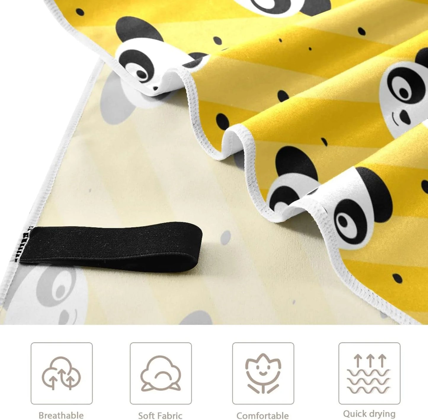 Bestwell yellow polka dot panda beach towel oversized towel blanket, thin lightweight microfiber sand free quick dry towel, 31”x71” multipurpose pool bath yoga swim shower towel