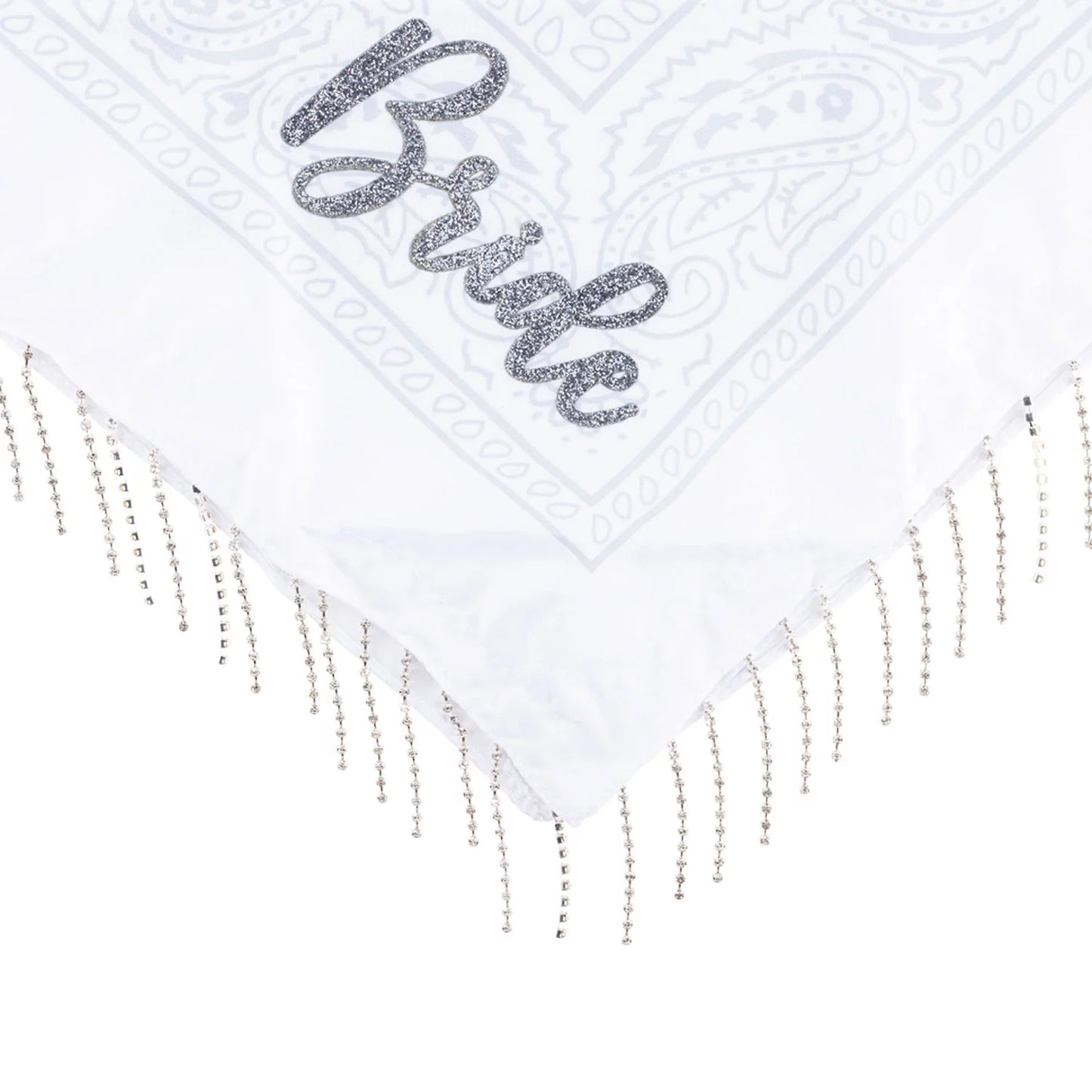 Bachelorette fringe bandana, 5pk with one white and four pink rhinestone bandanas