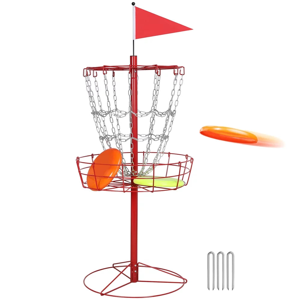 Easyfashion 12-chain metal disc golf baske, red