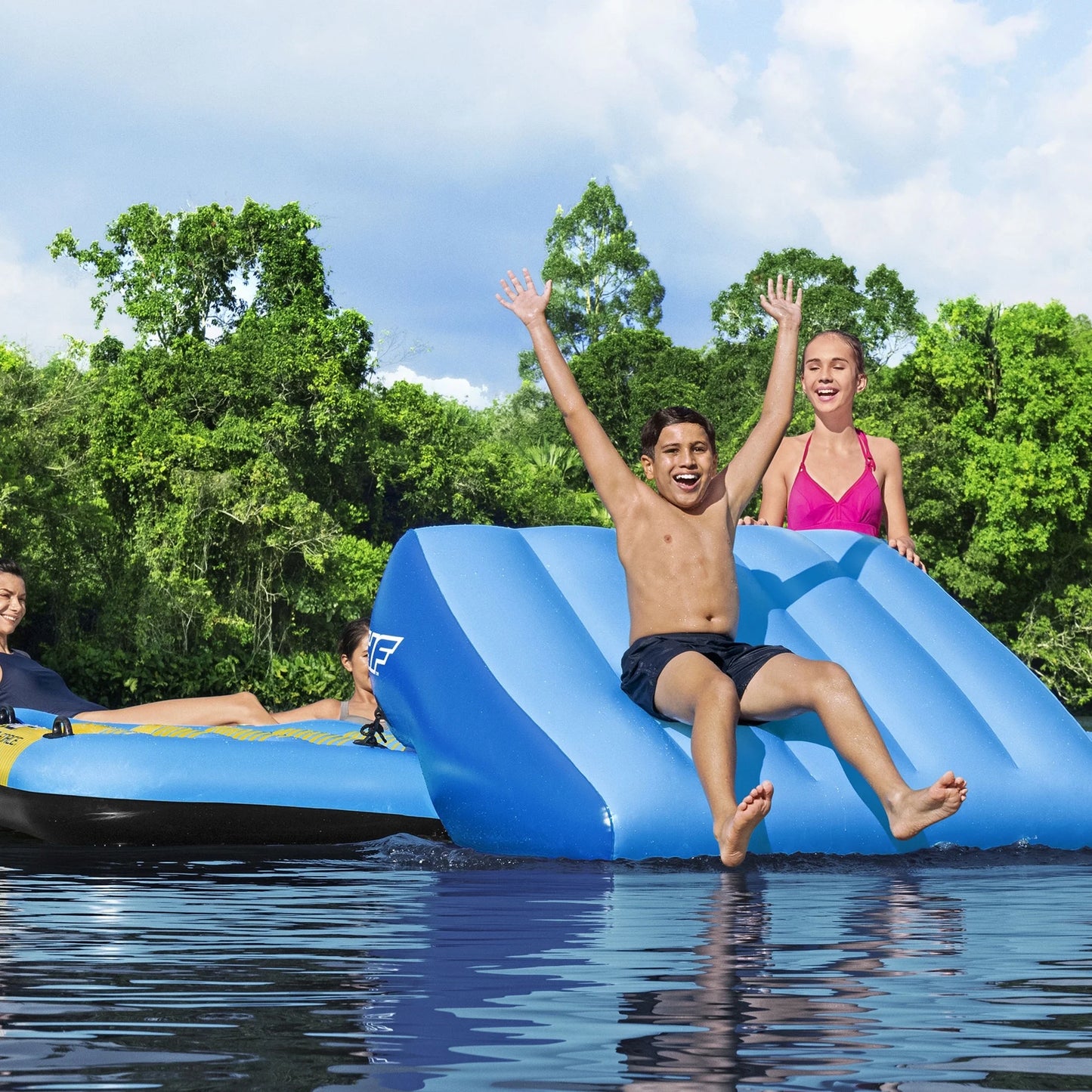 Bestway hydro force summer slide 5 person inflatable activity island, blue