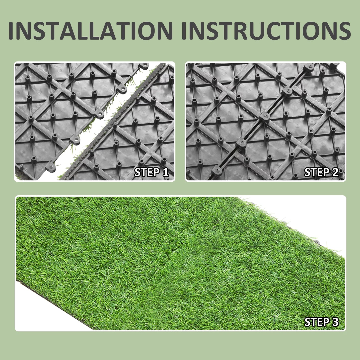 Buxwellbang 9pcs artificial grass flooring tile interlocking turf tile, 12'' x 12'' x 2''