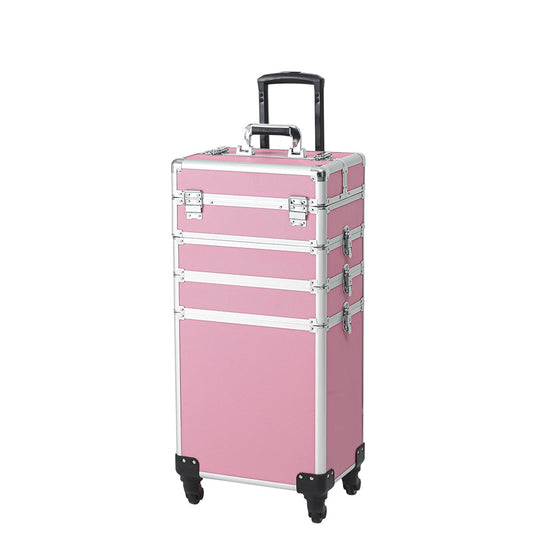 Zeng rolling makeup case with drawers train case makeup trolley case,pink