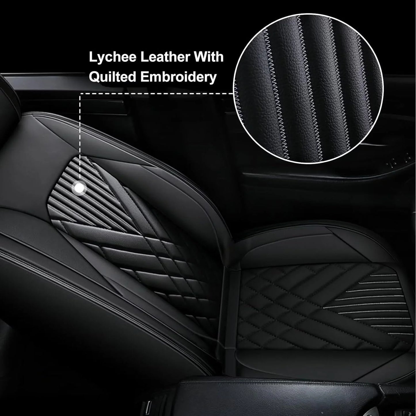 Aomsazto fit hyundai kona 2018-2024 car seat cover 5-seat faux leather full set compatible airbag(black)