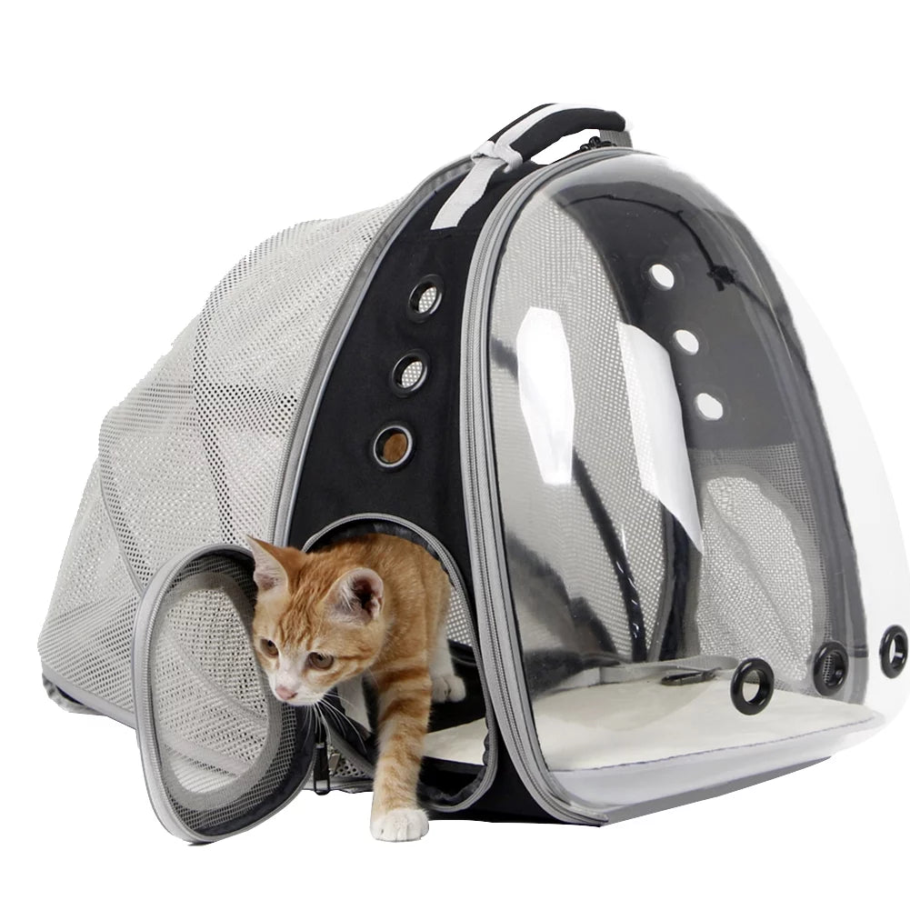 Back extension cat backpack, space capsule transparent bubble expandable pet carrier for kitten and small dog up to 12 pounds