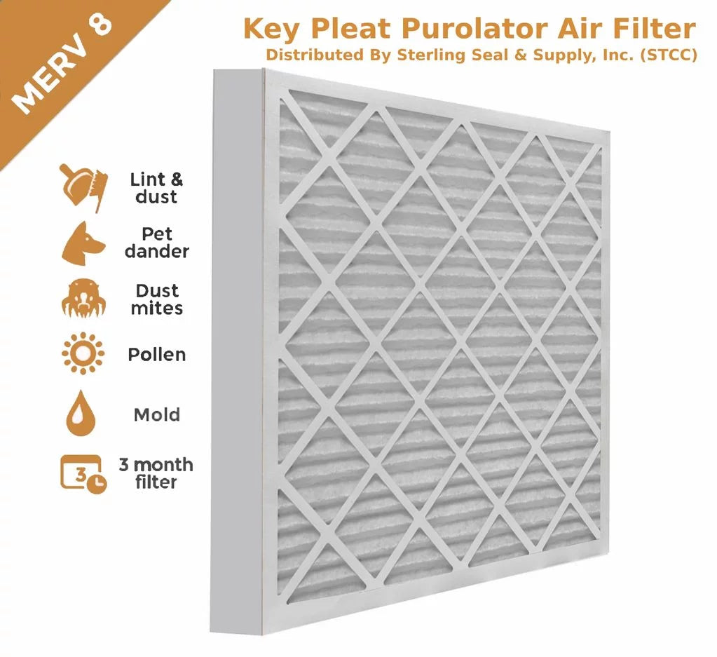 12x20x2 key pleat purolator air filter - merv 8 (6 pack)