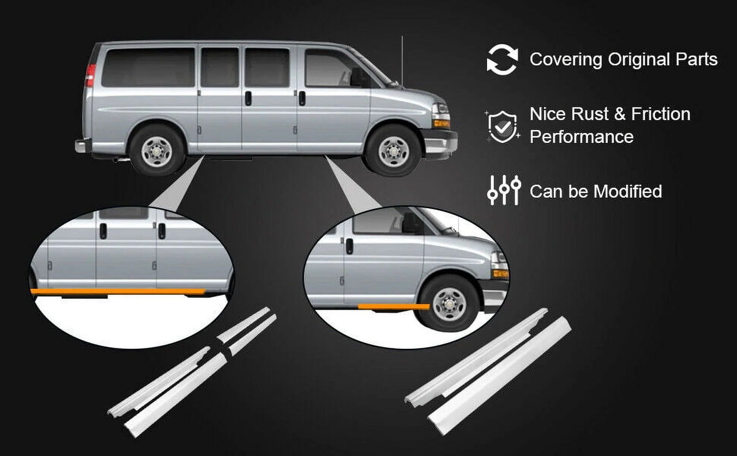 Nixface slip-on rocker panels fit for 1996-2018 chevy express gmc savana van cab & passenger side