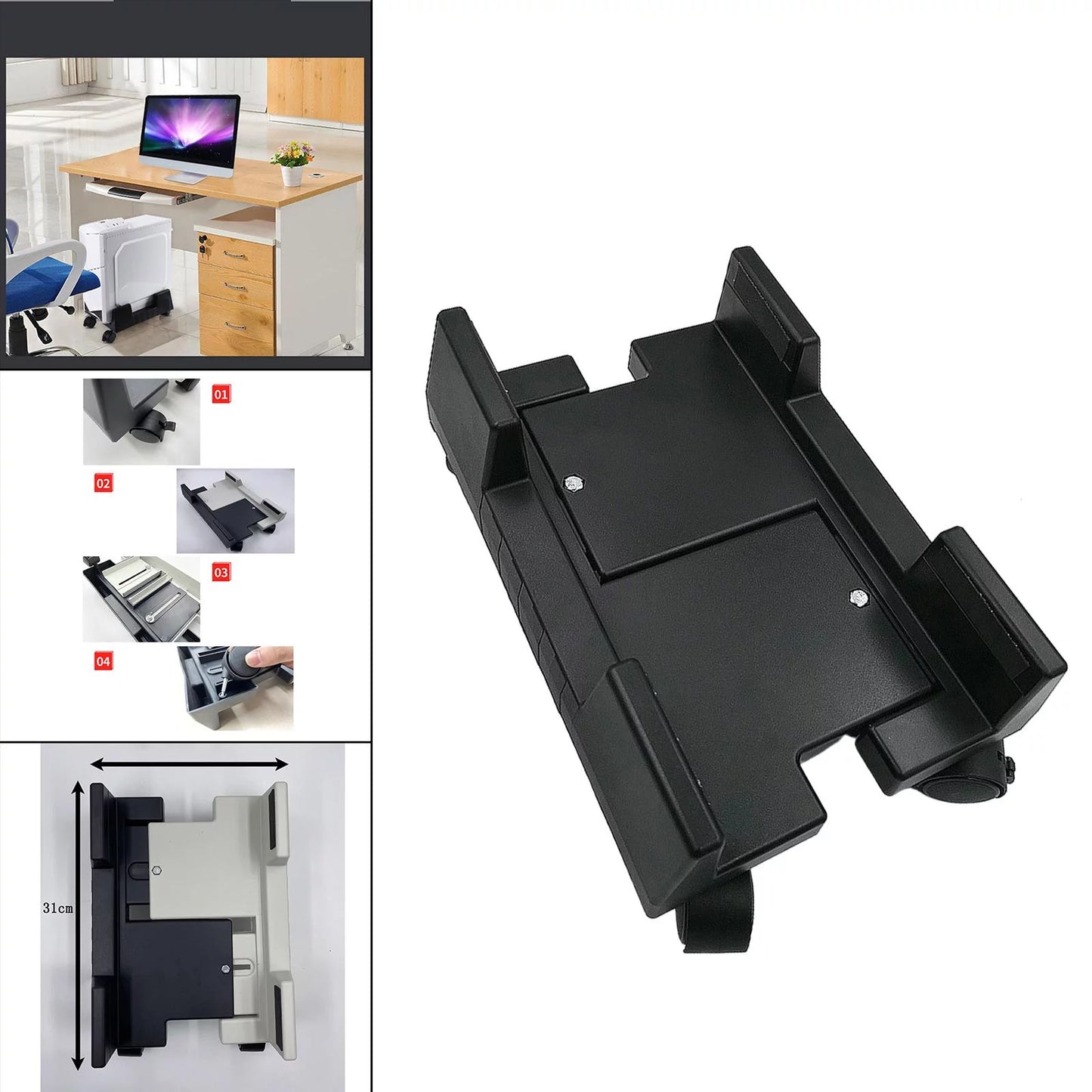 Cpu holder mobile computer stand ,rolls for premium fits most computer cases , felts pads on clamps black