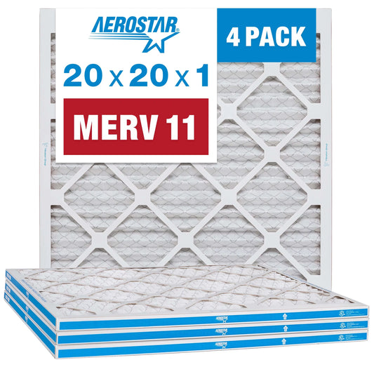 Aerostar 20x20x1 air filters merv 11, pleated air filter, 20x20x1, box of 4, made