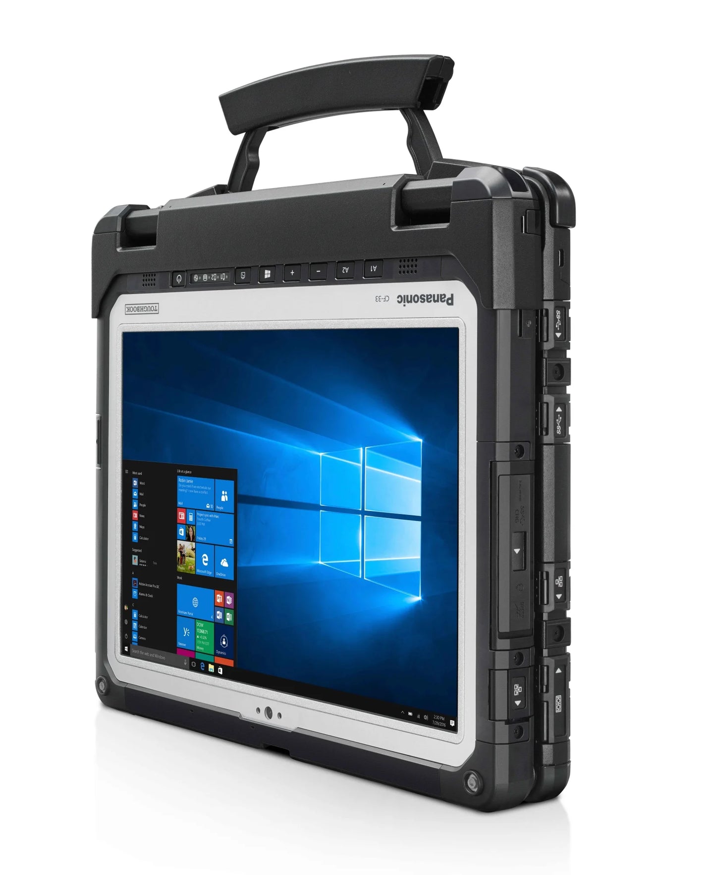 Fully rugged 12" panasonic toughbook cf-33, intel i5-7300u, 256gb ssd, 8gb ram, win11, wifi, bluetooth, serial port, dual-touchscreen, dual-battery, dual-camera, ultra-bright display, 1-yr warranty