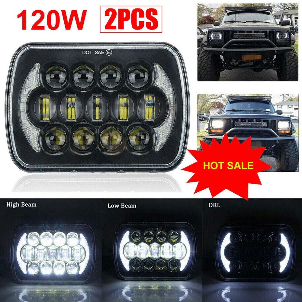 Pair 400w 7x6" 5x7" led headlight hi lo beam drl for chevrolet jeep cherokee xj