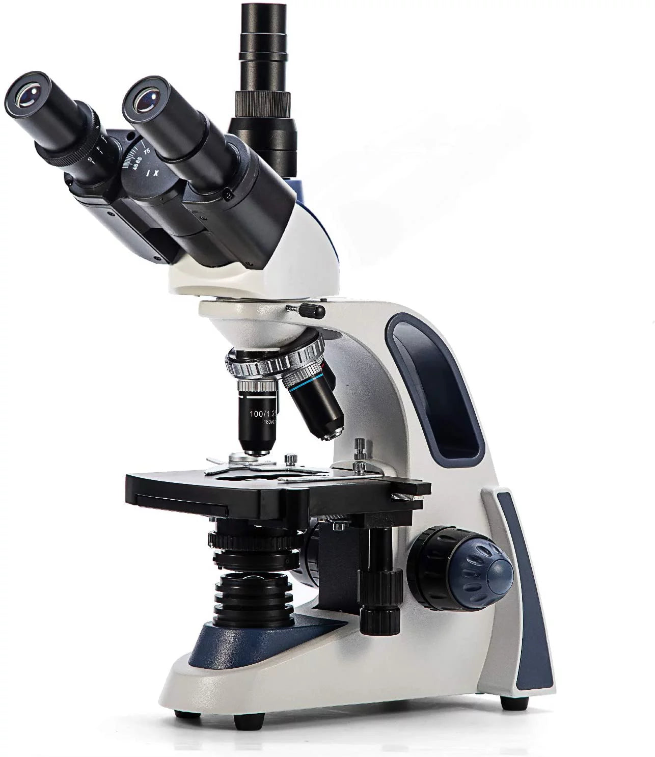 Swift sw380t 40x-2500x magnification, siedentopf head, research-grade trinocular microscope compound lab with wide-field 10x/25x eyepieces, mechanical stage, ultra-precise focusing, camera-compatible