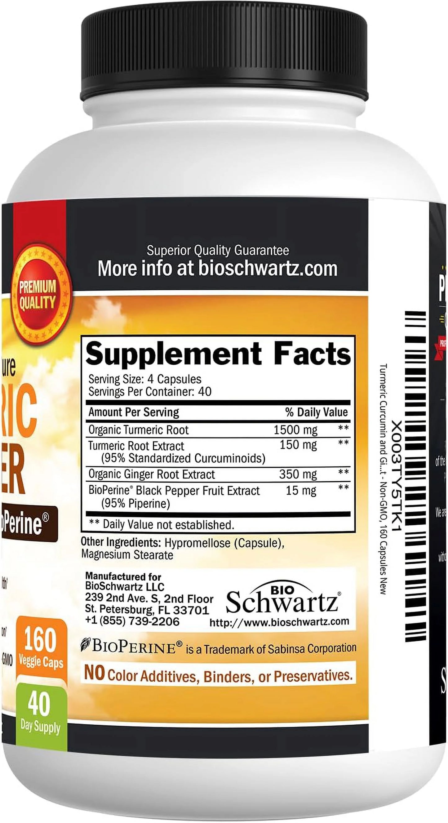 Bioschwartz turmeric and ginger root with bioperine | max potency and absorption | 160 ct