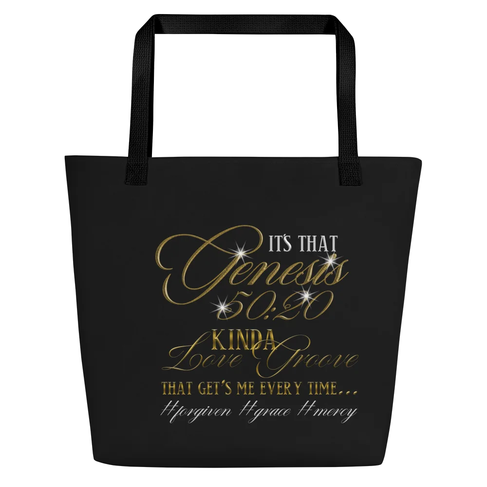 Genesis 50:20 kinda love groove large tote bag