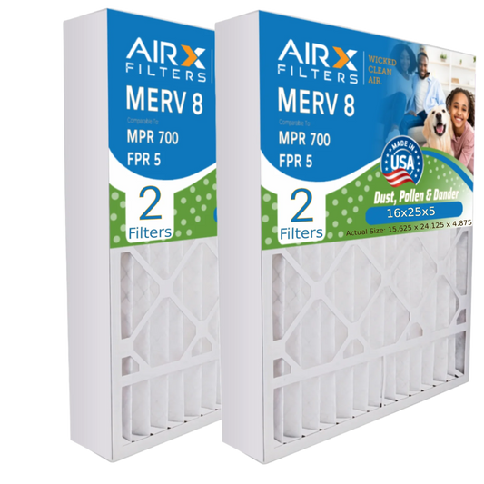 16x25x5 air filter merv 8 comparable to mpr 700 & fpr 5 compatible with skuttle #000-0448-001 db-25-16 premium usa made 16x25x5 furnace filter 2 pack by airx filters wicked clean air.