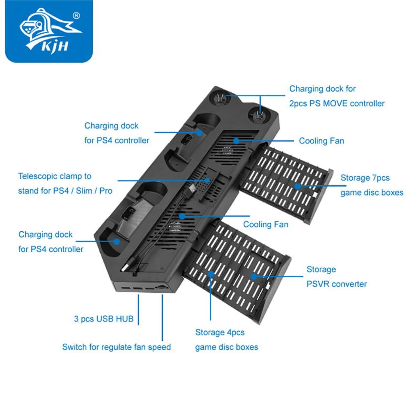 Cooling fan charging dock vertical stand for ps4 slim pro controller