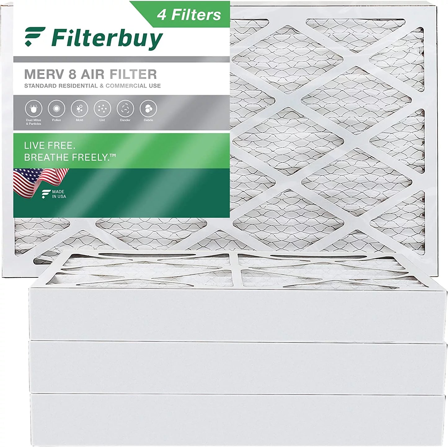 Filterbuy 8x20x4 merv 8 pleated hvac ac furnace air filters (4-pack)