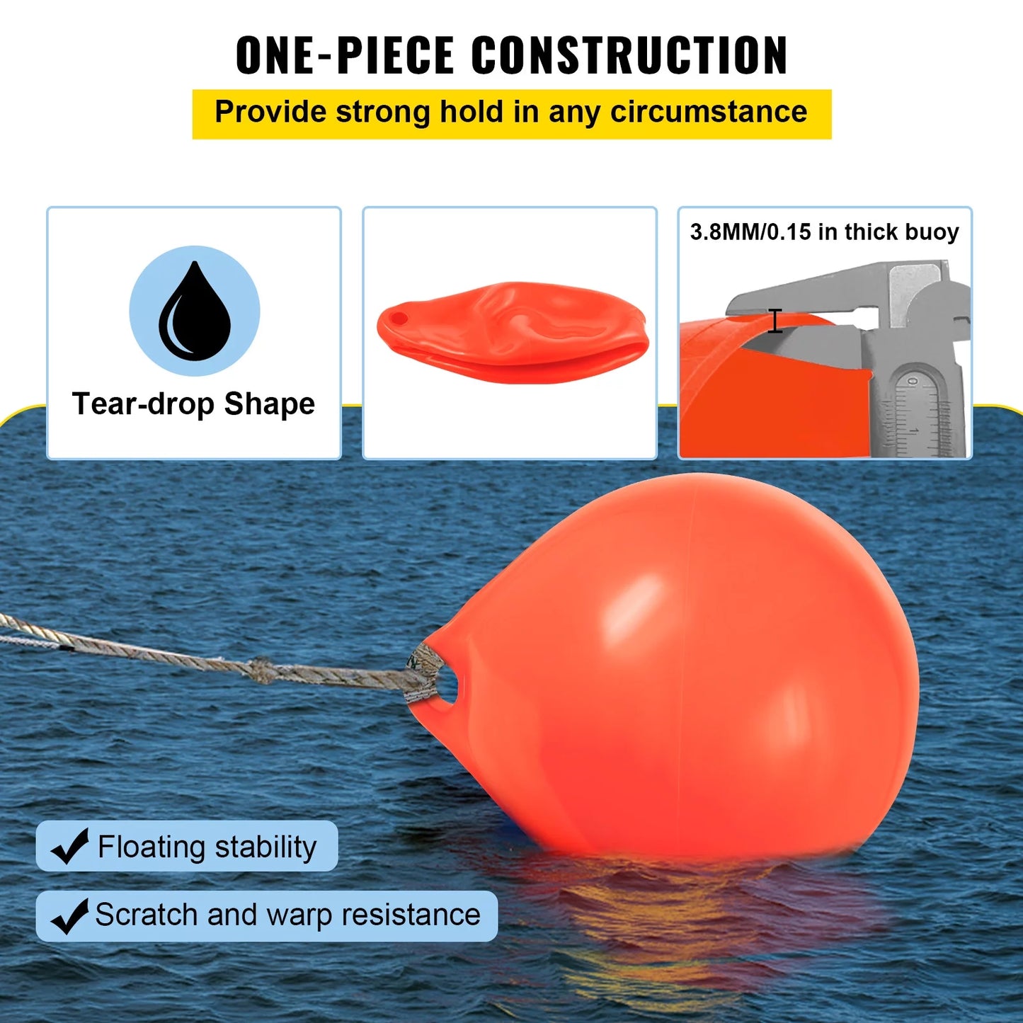 Bentism boat buoy ball, 27in diameter inflatable heavy-duty marine-grade vinyl marker buoy, round boat mooring buoy, anchoring, rafting, marking, fishing, orange