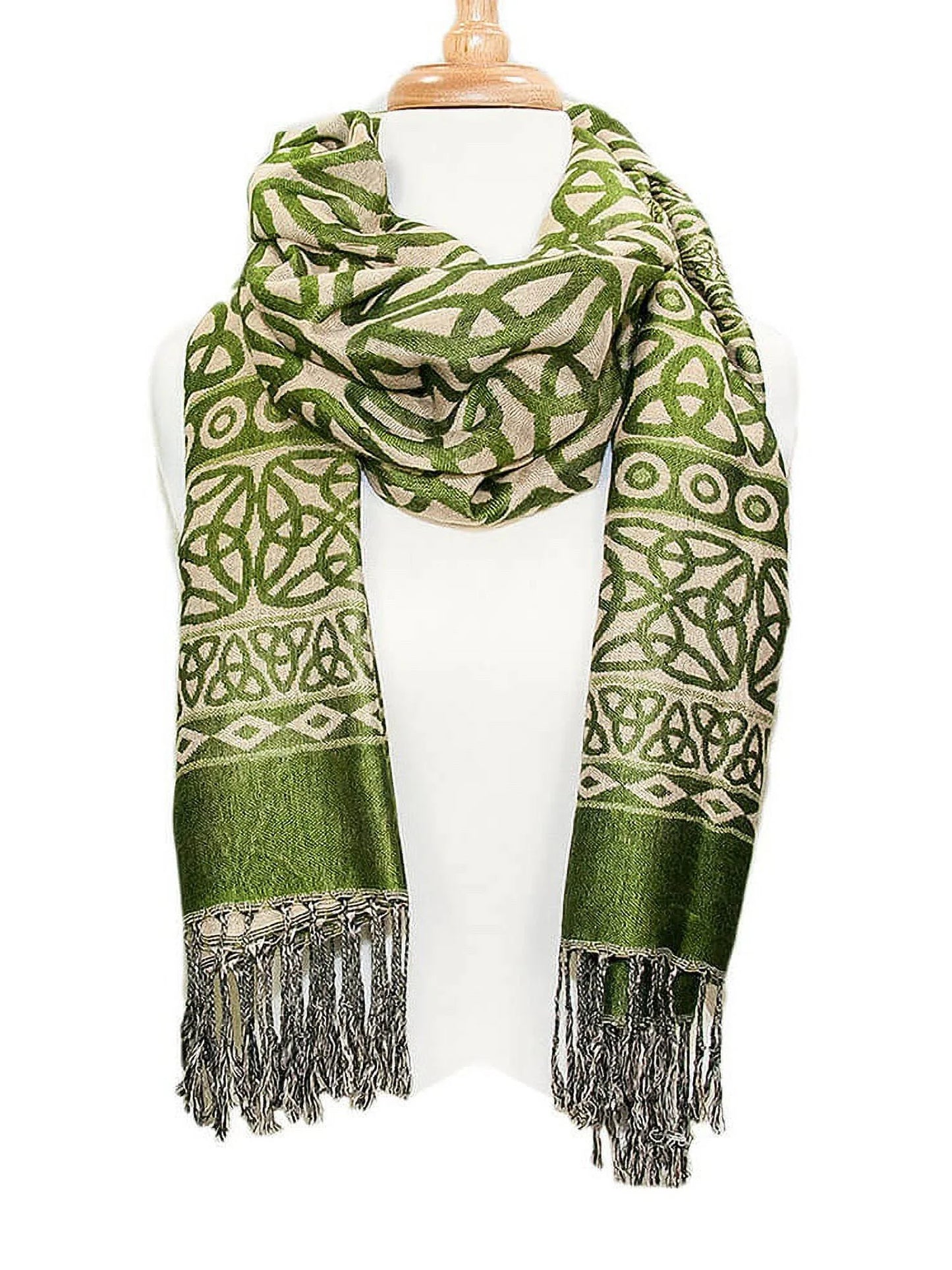 Adult female moss green celtic knot scarf made by celtic clothing